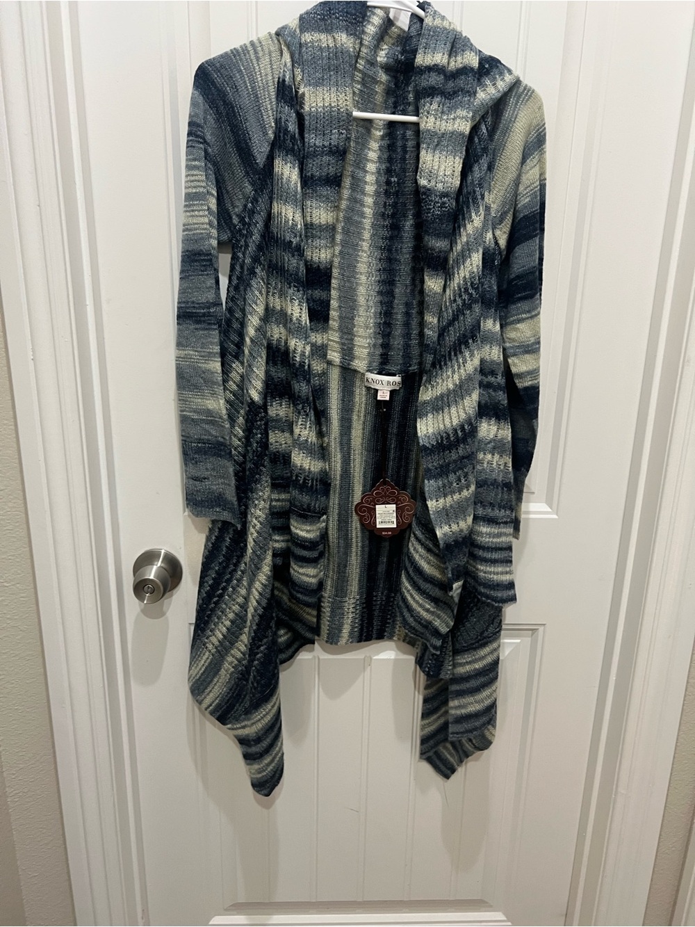 Knox Rose Striped Open-Front Hooded Cardigan - Blue and Cream